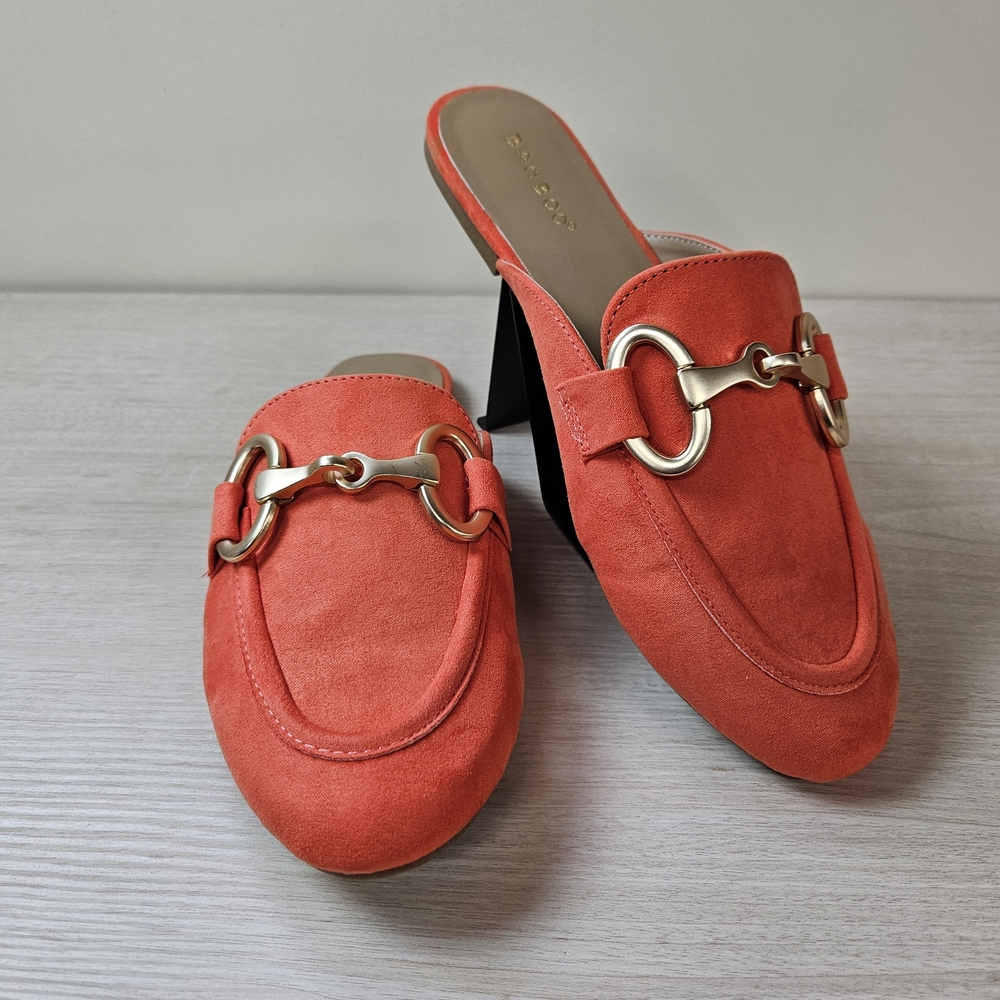 BAMBOO | Size 7 |Orange Suede Horsebit Loafer Mules